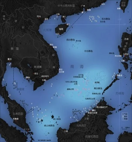 《纽约时报》报导，周二的海牙法庭裁决具有里程碑的意义。这是中国政府第一次被国际司法系统传唤，也是第一次周边国家希望通过国际协调的模式来跟与北京展开谈判。图为南海与周边国家。（维基百科）