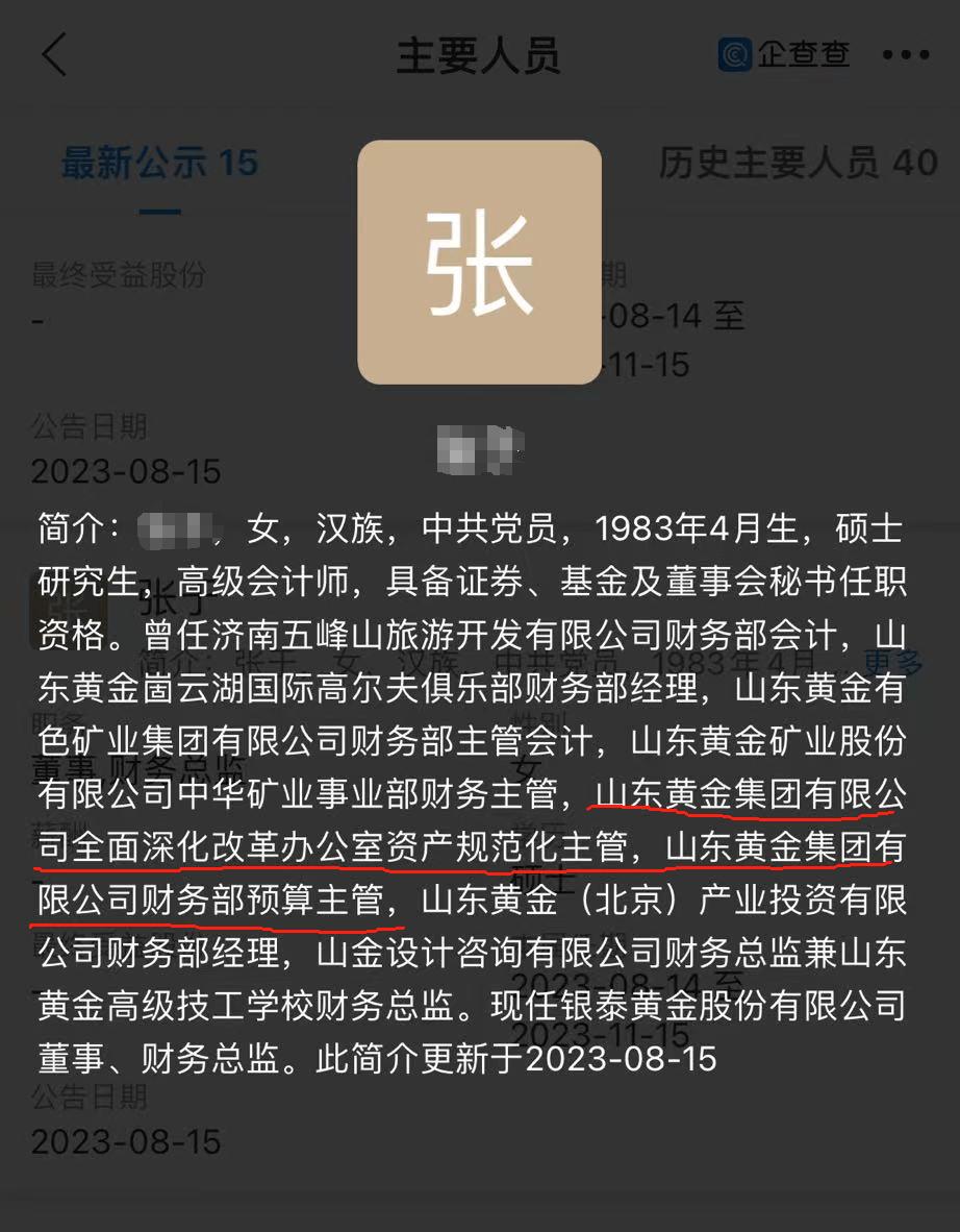 银泰黄金股份有限公司董事、财务总监张某的简介。